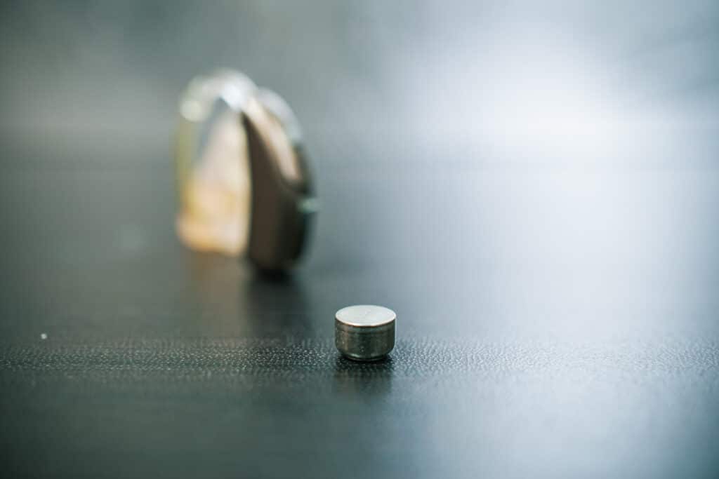 Hearing aid battery sitting on a table